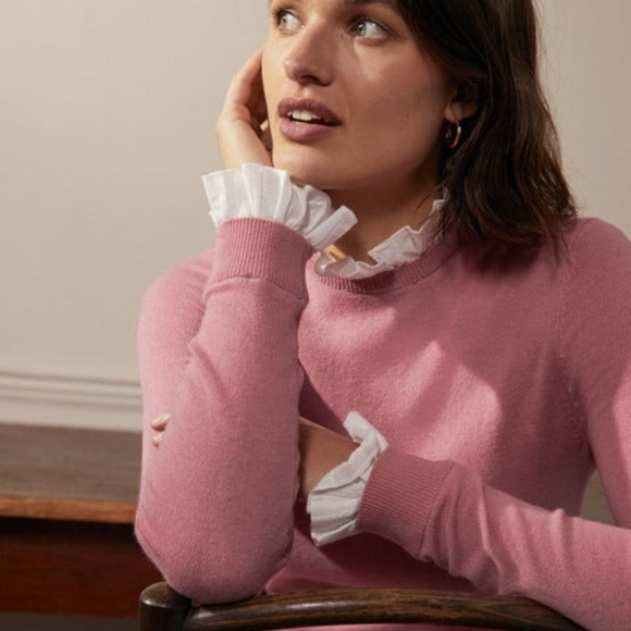 Boden Knitted Sweater Dress Beatrice Lace Ruffle Trim Formica Pink US8 UK12 - Picture 3 of 8